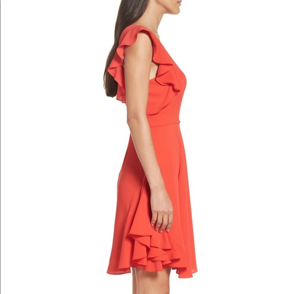 Julia Jordan Red / Orange Flutter Ruffle Sleeve Dress size 2 - Picture 3 of 7